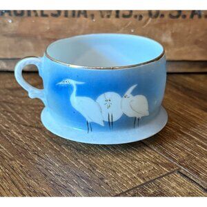 Antique Japanese Eggshell Porcelain Egrets Cranes Blue White Teacup & Saucer
